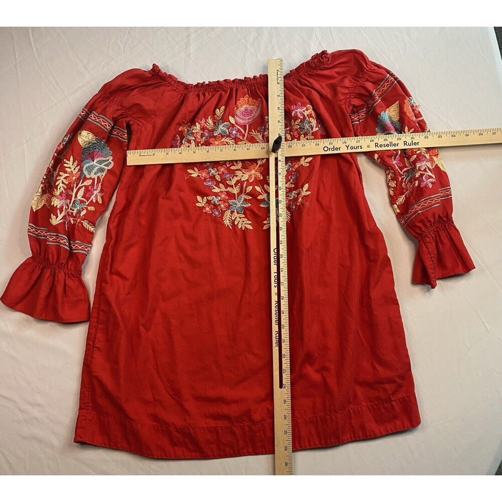 Free People Red Fleur Du Jour Embroidered Mini Off the Shoulder Dress size S - Picture 2 of 8